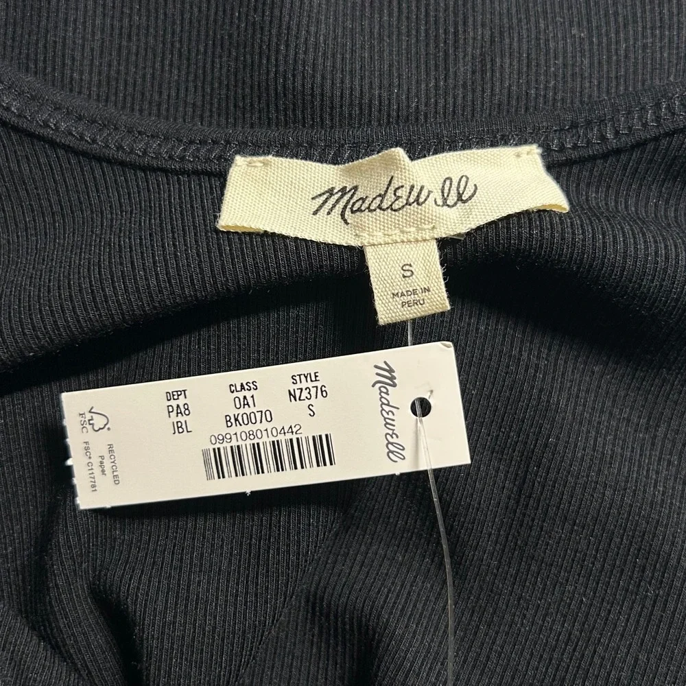 Madewell Womens Black 9-9 LuxeRib Ribbed Adjustable Crop Cami Tank S Small New